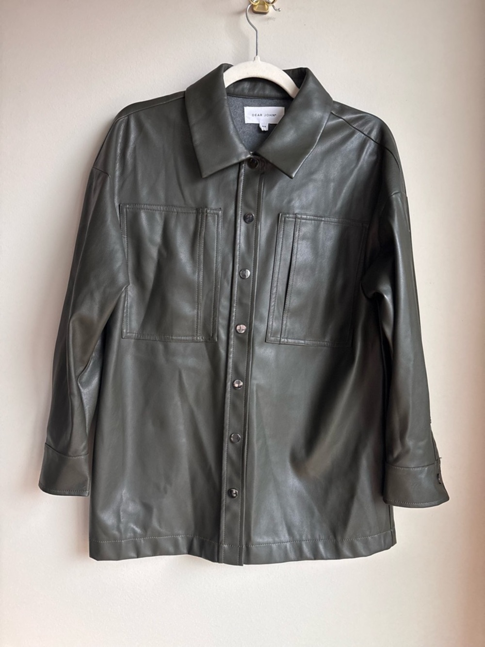 Dear John Dark Olive Faux Leather Shirt Jacket